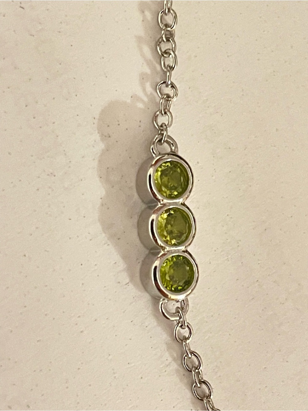 Sterling Silver Bracelet with Three Peridot Gemstones